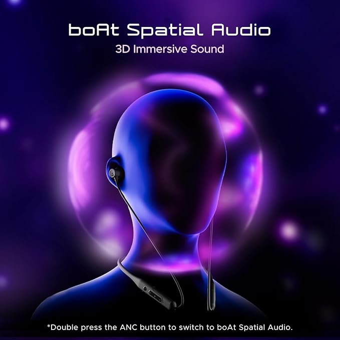 boAt Rockerz 255 ANC, 100Hrs Battery,Spatial Audio, ANC (~32dB), Fast Charge(10Mins=24HRS),3Mics AIENx,13mm Drivers, Bluetooth in Ear Neckband, Wireless with Mic Earphones (Raven Black)