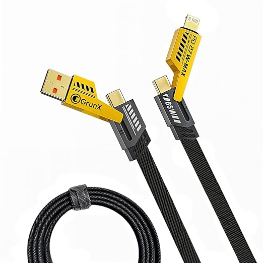 GrunX® INBAE 2025 Model 10th Gen | High Grade 4 In 1 Cable | Gold Plated Ports | Ultra Fast Charging & Data Transfer | Supporting Thunderbolt, Type C, Lightning, Type A For All iPhones & Laptop With 2 Year Warranty