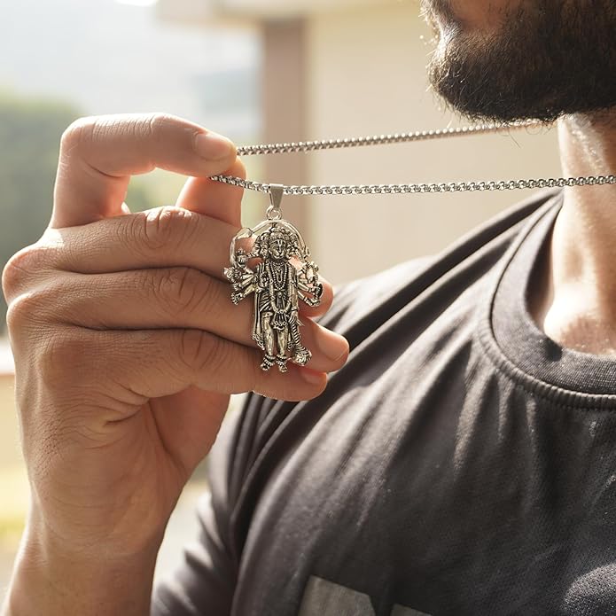 Silver Plated Panchmukhi Hanuman Ji Necklace